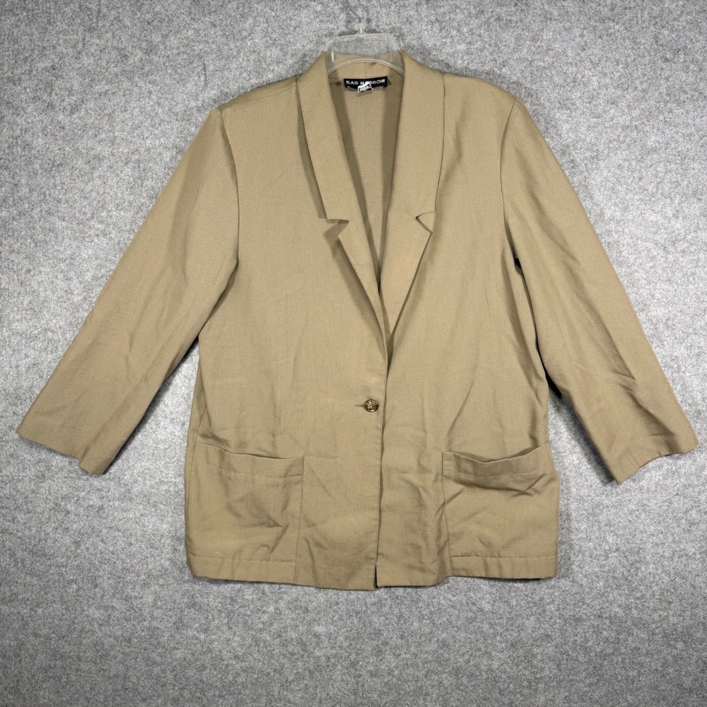 Sag Harbor Blazer Women 16 Tan One Button Notched Lapel Vintage Professional
